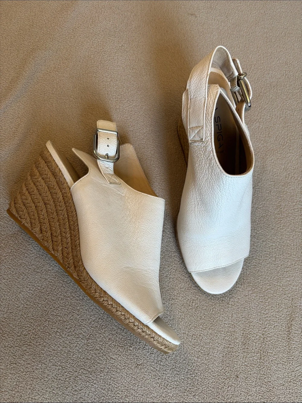 Via Spiga White Leather Open-Toe Leather Espadrille Wedges